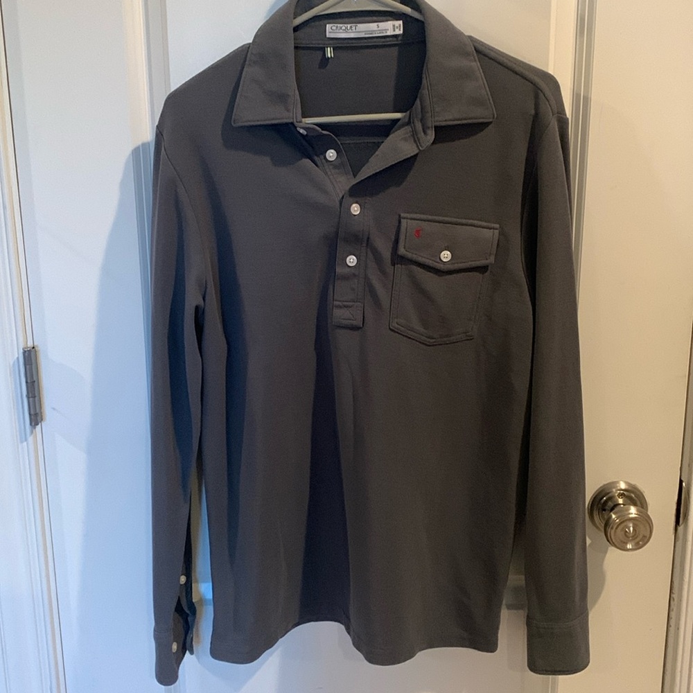 Criquet Long Sleeve Player's Polo Shirt, Size S, Grey - Picture 2 of 6